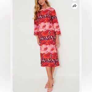 Tuckernuck Bold Red and Pink Floral Midi Dress